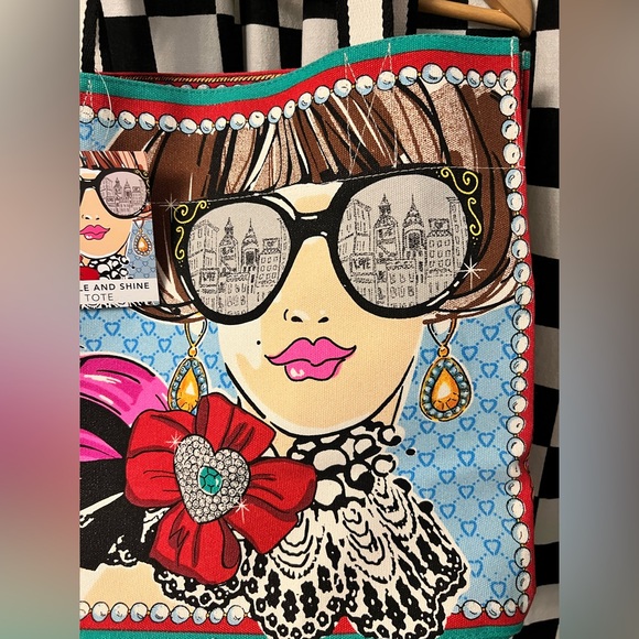 NWT Brighton Sparkle and Shine Tote Bag Canvas Glam Peace Love Shopping Carryall - Picture 4 of 10